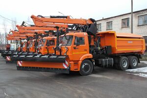 КДМ-650-05 на ш.65115-50 (ГМУ, Самосвальный кузов, ПС сталь 09Г2С, V=8 м3, Передний отвал)